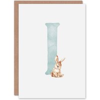 Artery8 Greeting Card Bunny Rabbit Alphabet Letter I New Baby 1st Birthday in Baby Blue