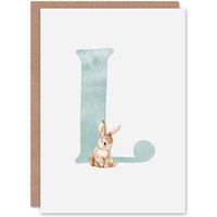 Artery8 Greeting Card Bunny Rabbit Alphabet Letter L New Baby 1st Birthday in Baby Blue