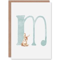 Artery8 Greeting Card Bunny Rabbit Alphabet Letter M New Baby 1st Birthday in Baby Blue