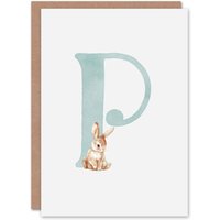 Artery8 Greeting Card Bunny Rabbit Alphabet Letter P New Baby 1st Birthday in Baby Blue