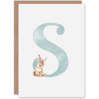 Artery8 Greeting Card Bunny Rabbit Alphabet Letter S New Baby 1st Birthday in Baby Blue
