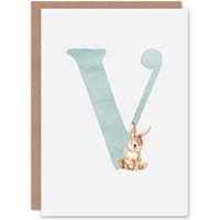 Artery8 Greeting Card Bunny Rabbit Alphabet Letter V New Baby 1st Birthday in Baby Blue