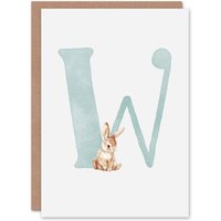 Artery8 Greeting Card Bunny Rabbit Alphabet Letter W New Baby 1st Birthday in Baby Blue