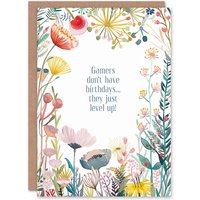 Artery8 Greeting Card Gamers Level Up Bright Fun Floral Flowers Birthday
