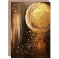 Artery8 Greeting Card Full Moon Golden Glimmers Abstract Oil Painting Birthday in Brown