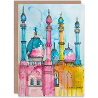 Artery8 Greeting Card Brighton Royal Pavilion Colourful Watercolour Birthday in Blue