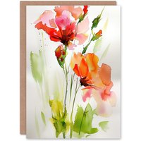 Artery8 Greeting Card Abstract Flowers Red Green Watercolour Painting Birthday
