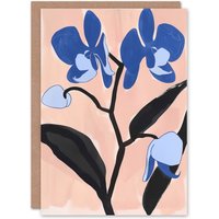 Artery8 Greeting Card Blue Orchid Flower Bloom Abstract Floral Painting