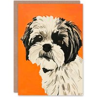 Artery8 Greeting Card Dog Lover Cute Shih Tzu Vibrant Orange Portrait Birthday