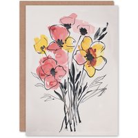 Artery8 Greeting Card Abstract Flower Bouquet Pastel Yellow Pink Floral