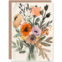 Artery8 Greeting Card Flower Bouquet Vase Abstract Floral Watercolour Birthday