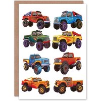 Artery8 Greeting Card Colourful Monster Truck Illustrations Fun Bright