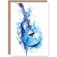 Artery8 Greeting Card Abstract Music Guitar Blue Watercolour Splat Birthday