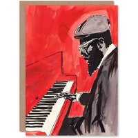 Artery8 Greeting Card Thelonious Monk Jazz Piano Music Red Portrait Birthday