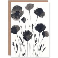 Artery8 Greeting Card Abstract Flowers Black White Floral Watercolour Sympathy in Grey