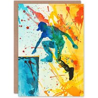 Artery8 Greeting Card Parkour Jump Urban Sport Colourful Paint Splat Birthday