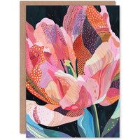 Artery8 Greeting Card Pink Trumpet Lily Flower Colourful Folk Patterns
