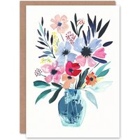 Artery8 Greeting Card Pastel Colour Boho Spring Flower Bouquet in Vase
