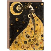 Artery8 Greeting Card Moon Goddess Gold Black Klimt Style Conceptual Art