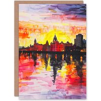 Artery8 Greeting Card Vibrant Liverpool City Waterfront Sunset Painting