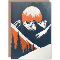 Artery8 Greeting Card Rocky Mountains Forest Sunrise Modern Painting Birthday in Orange