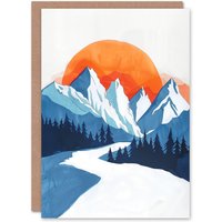 Artery8 Greeting Card Winter Sunrise Patagonia Andes Mountain Painting in Blue