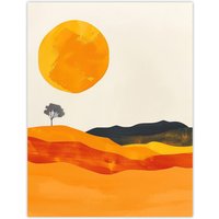 Artery8 Abstract Landscape Lone Tree Bright Boho Painting Wall Art Print in Mustard | Size: W24" x H32"