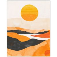 Artery8 Abstract Scottish Highland Landscape Boho Sunset Wall Art Print in Mustard | Size: W18" x H24"