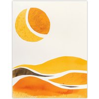Artery8 Abstract Orange Amber Landscape Hills & Sun Wall Art Print in Mustard | Size: W24" x H32"