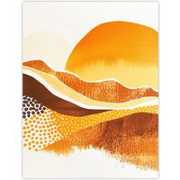 Artery8 Abstract Mountains Sunset Amber Orange Landscape Wall Art Print in Mustard | Size: W12" x H16"