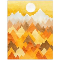Artery8 Sunrise Over Himalayan Mountain Range Geometric Wall Art Print in Mustard | Size: W12" x H16"
