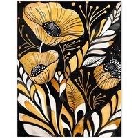 Artery8 Abstract Poppies Gold Black Floral Watercolour Wall Art Print | Size: W18" x H24"