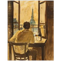 Artery8 France Portrait Wine Drink Advert Watercolour Wall Art Print in Brown | Size: W24" x H32"