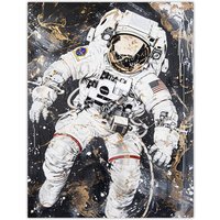 Artery8 Astronaut Space Walk Black Gold Grunge Design Wall Art Print | Size: W18" x H24"