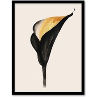 Artery8 Elegant Calla Lily Flower Bloom Black Gold Floral Framed Wall Art | Size: W12" x H16"
