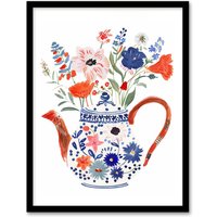Artery8 Spring Wildflower Bouquet Floral Ceramic Tea Pot Framed Wall Art | Size: W12" x H16"