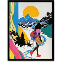 Artery8 Hiking Outdoor Adventure Graphic Conceptual Art Framed Wall Art | Size: W12" x H16"