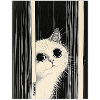 Artery8 Cute Kitty Black White Cat Lover Pet Painting Wall Art Print | Size: W24" x H32"