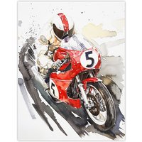 Artery8 Red Motorcycle Race Sport Event Watercolour Wall Art Print | Size: W24" x H32"