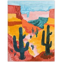 Artery8 Grand Canyon Saguaro Cactus Arizona Landscape Wall Art Print | Size: W18" x H24"