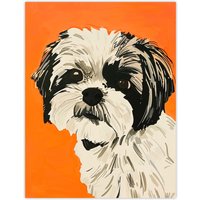 Artery8 Dog Lover Cute Shih Tzu Vibrant Orange Portrait Wall Art Print | Size: W24" x H32"