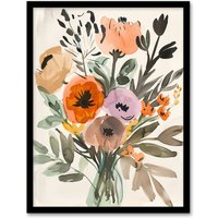 Artery8 Flower Bouquet Vase Abstract Floral Watercolour Framed Wall Art | Size: W12" x H16"