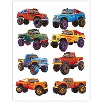 Artery8 Colourful Monster Truck Illustrations Fun Bright Wall Art Print | Size: W12" x H16"