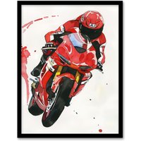 Artery8 Superbike World Championship Red Motorcycle Rider Framed Wall Art | Size: W12" x H16"