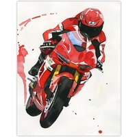 Artery8 Superbike World Championship Red Motorcycle Rider Wall Art Print | Size: W12" x H16"