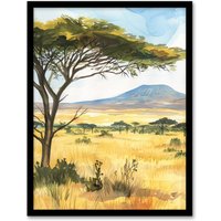 Artery8 Mount Kilimanjaro Savanna Tanzania Landscape Framed Wall Art in Green | Size: A4