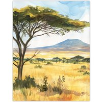 Artery8 Mount Kilimanjaro Savanna Tanzania Landscape Wall Art Print in Green | Size: W18" x H24"