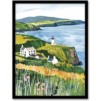 Artery8 Mull of Kintyre Lighthouse Coastal Scotland Framed Wall Art in Green | Size: W12" x H16"