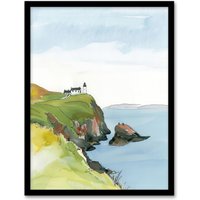 Artery8 Scotland Mull of Kintyre Lighthouse Watercolour Framed Wall Art in Blue | Size: A4