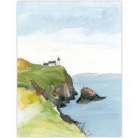 Artery8 Scotland Mull of Kintyre Lighthouse Watercolour Wall Art Print in Blue | Size: W12" x H16"
